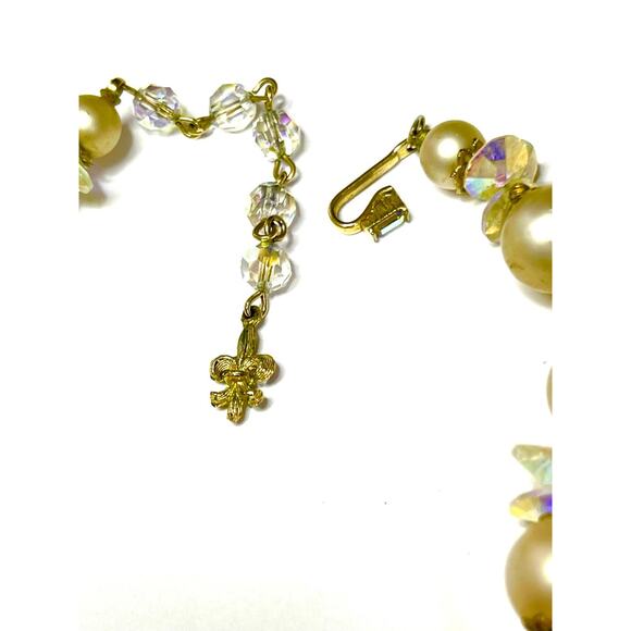 VENDOME Necklace AB Glass Bead Pearl Clear Gold Vtg Estate Jewelry Vintage N19 - Picture 8 of 9